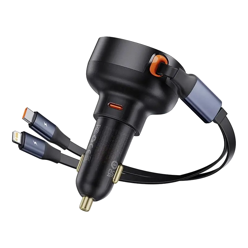شارژر فندکی 60 وات بیسوس Baseus Enjoyment Pro مدل CCTXP-CCL با کابل جمع‌شونده Type-C و Lightning